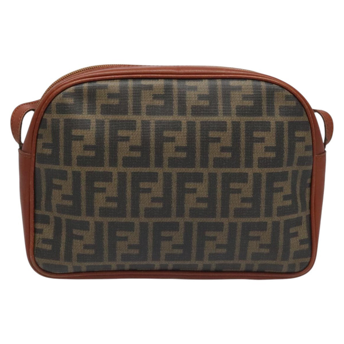 FENDI Zucca Canvas Shoulder Bag PVC Leather Brown Black gold 111885