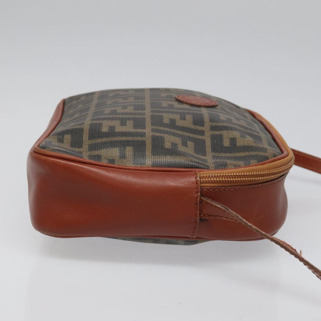 FENDI Zucca Canvas Shoulder Bag PVC Leather Brown Black gold 111885
