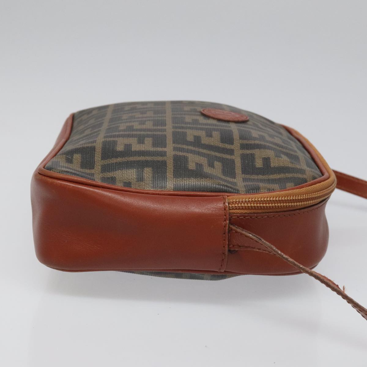FENDI Zucca Canvas Shoulder Bag PVC Leather Brown Black gold 111885