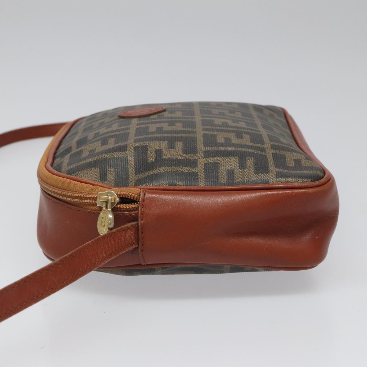 FENDI Zucca Canvas Shoulder Bag PVC Leather Brown Black gold 111885