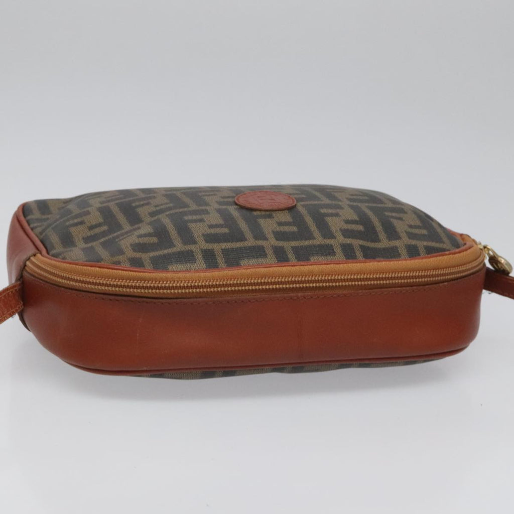 FENDI Zucca Canvas Shoulder Bag PVC Leather Brown Black gold 111885