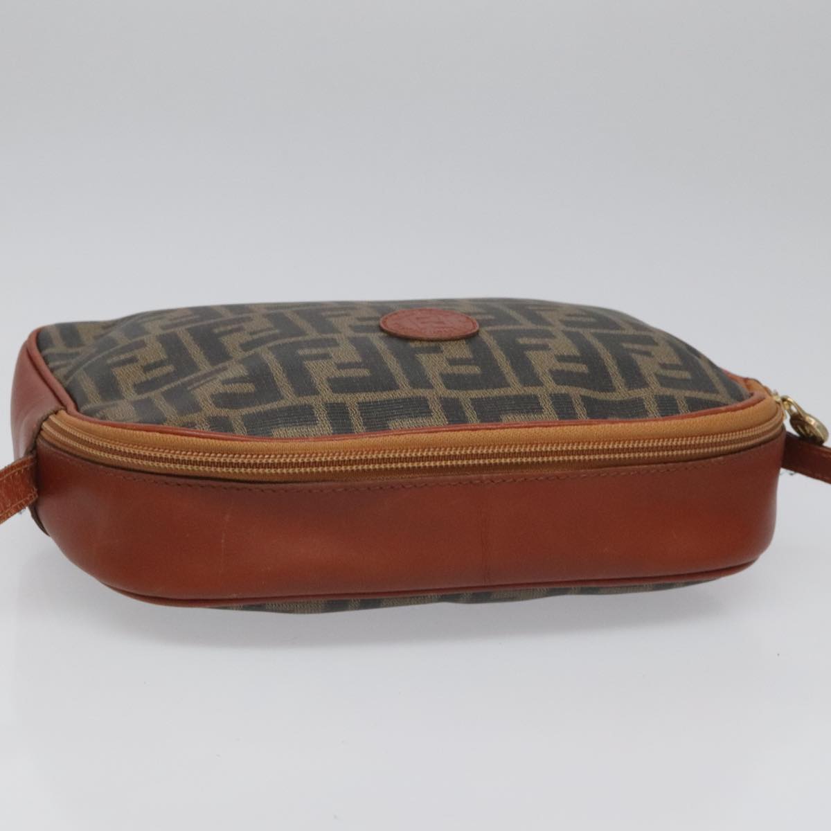 FENDI Zucca Canvas Shoulder Bag PVC Leather Brown Black gold 111885