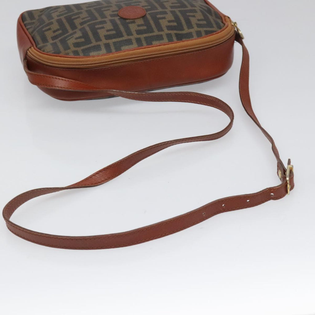 FENDI Zucca Canvas Shoulder Bag PVC Leather Brown Black gold 111885