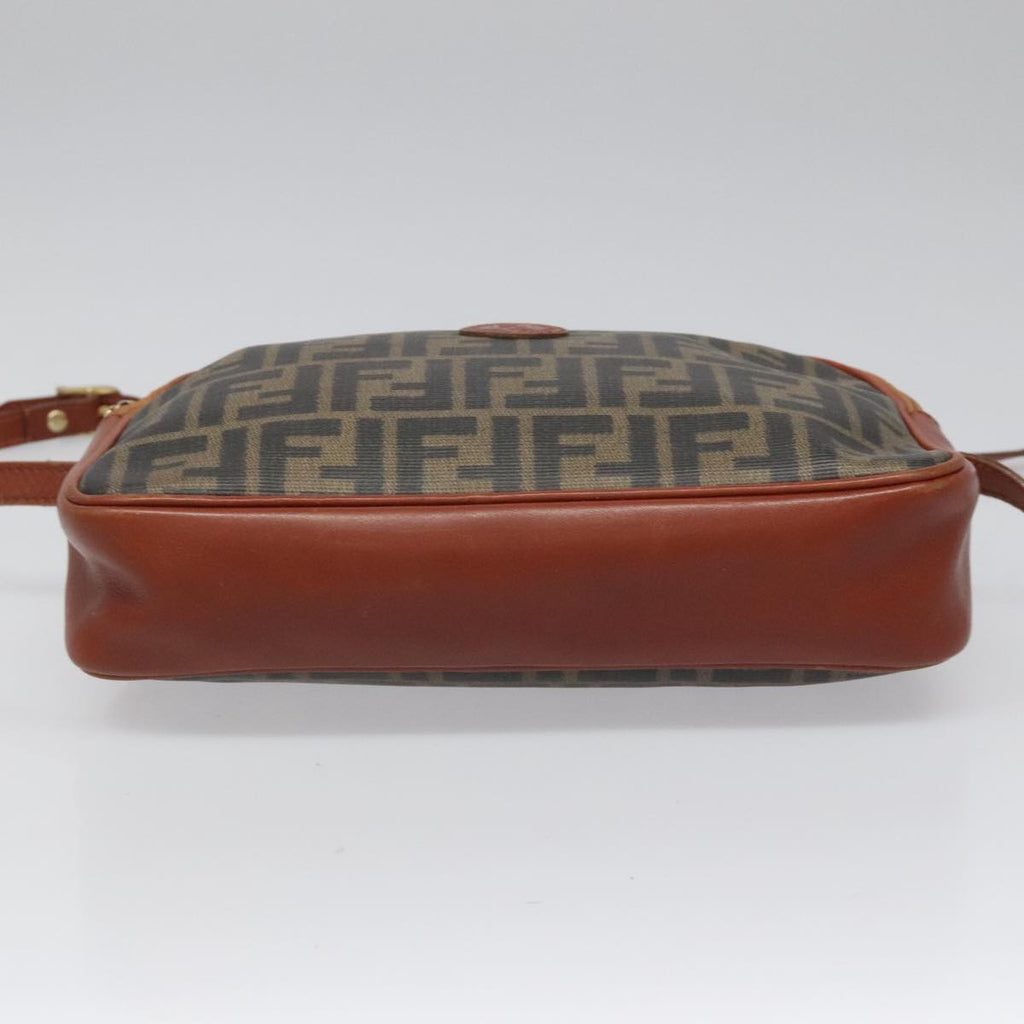 FENDI Zucca Canvas Shoulder Bag PVC Leather Brown Black gold 111885