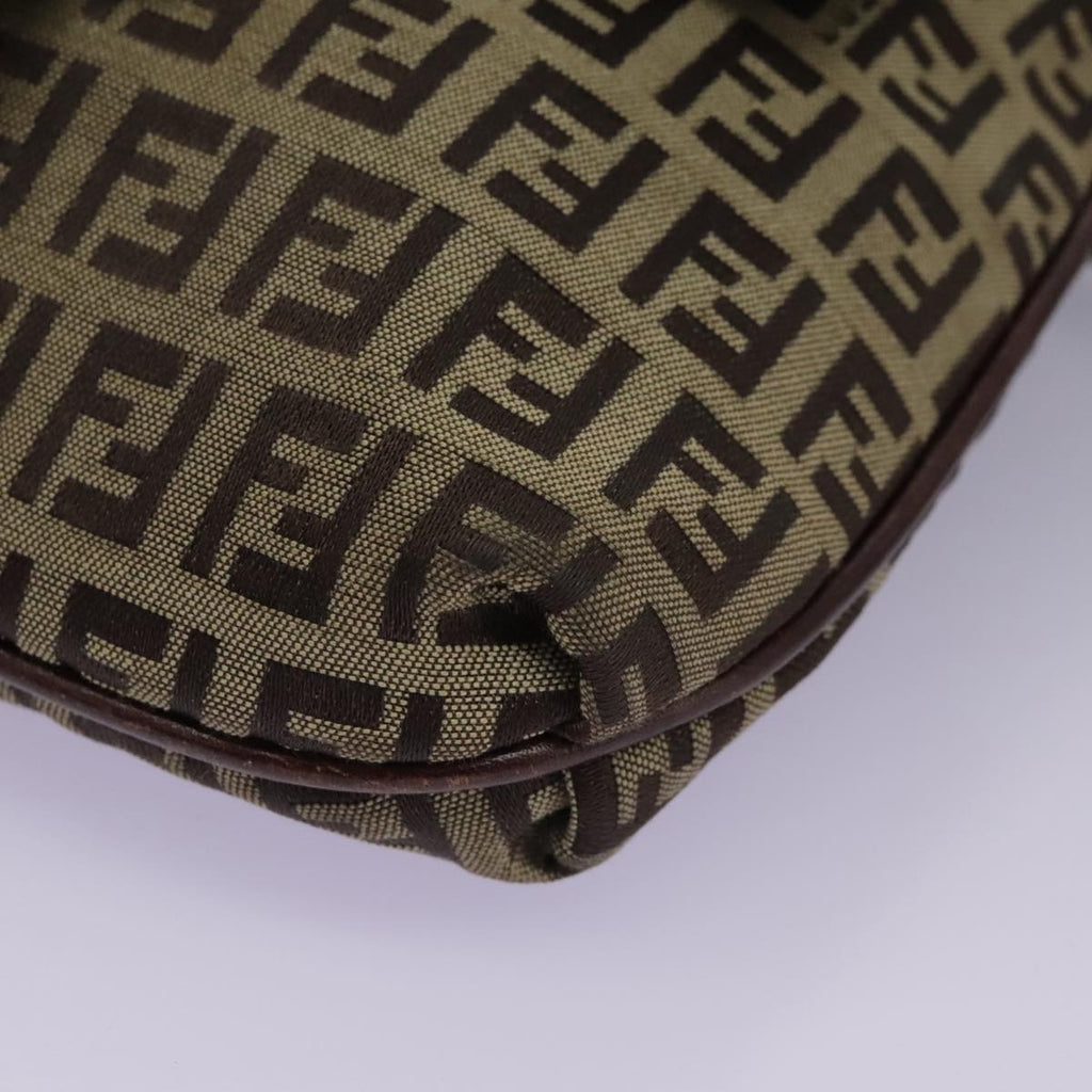 FENDI Zucchino Canvas Shoulder Bag Beige 111886