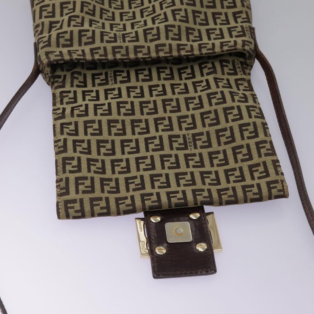 FENDI Zucchino Canvas Shoulder Bag Beige 111886