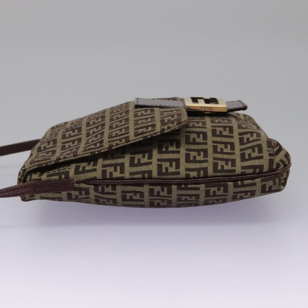 FENDI Zucchino Canvas Shoulder Bag Beige 111886
