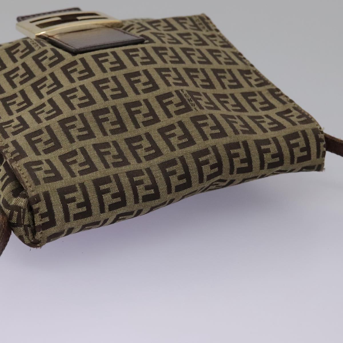 FENDI Zucchino Canvas Shoulder Bag Beige 111886