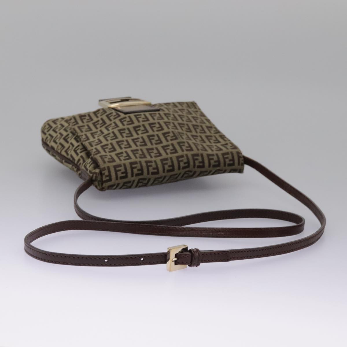 FENDI Zucchino Canvas Shoulder Bag Beige 111886