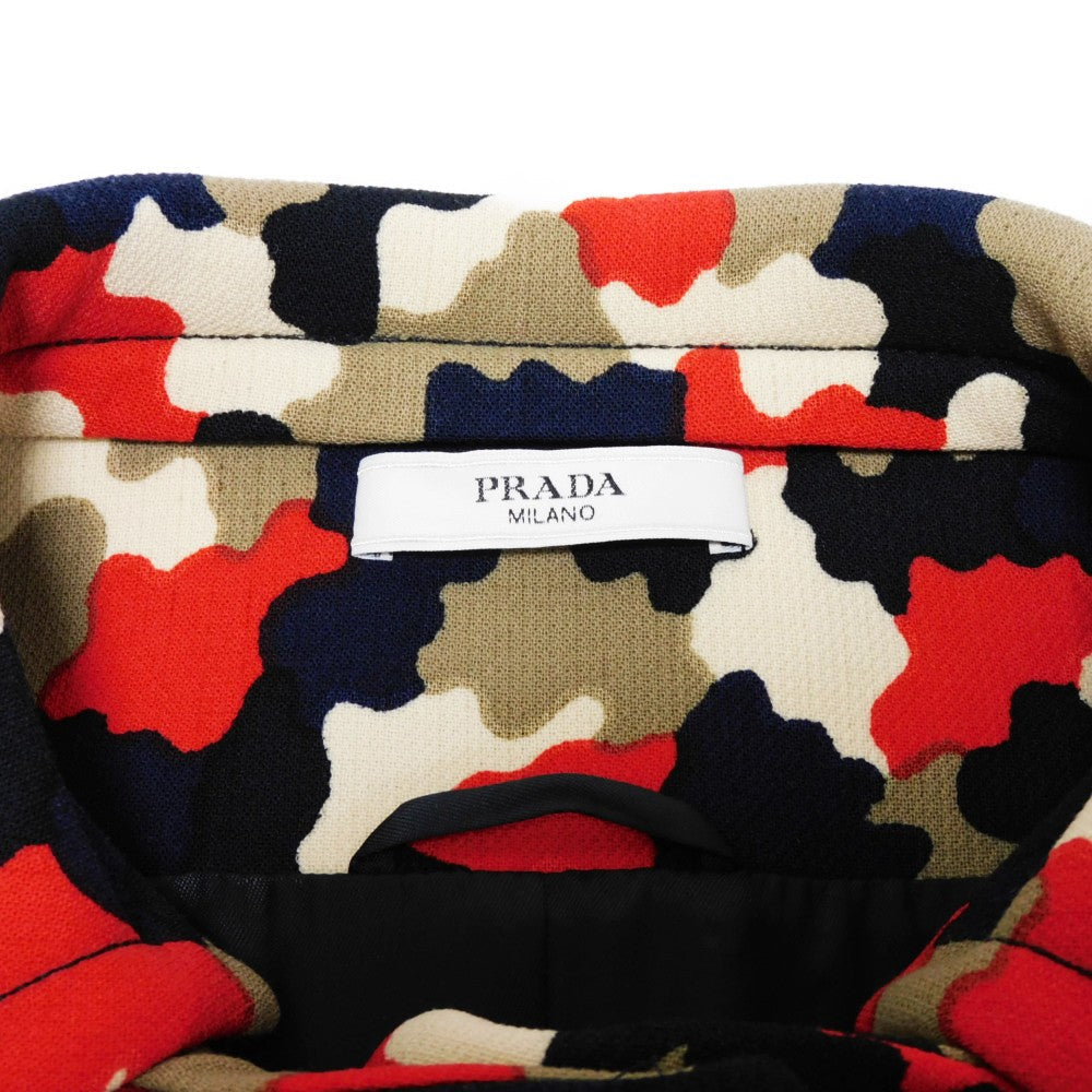 PRADA Duffel coat Virgin wool x rayon Red logo button Camouflage coat 42