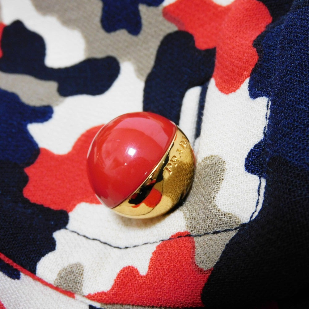 PRADA Duffel coat Virgin wool x rayon Red logo button Camouflage coat 42
