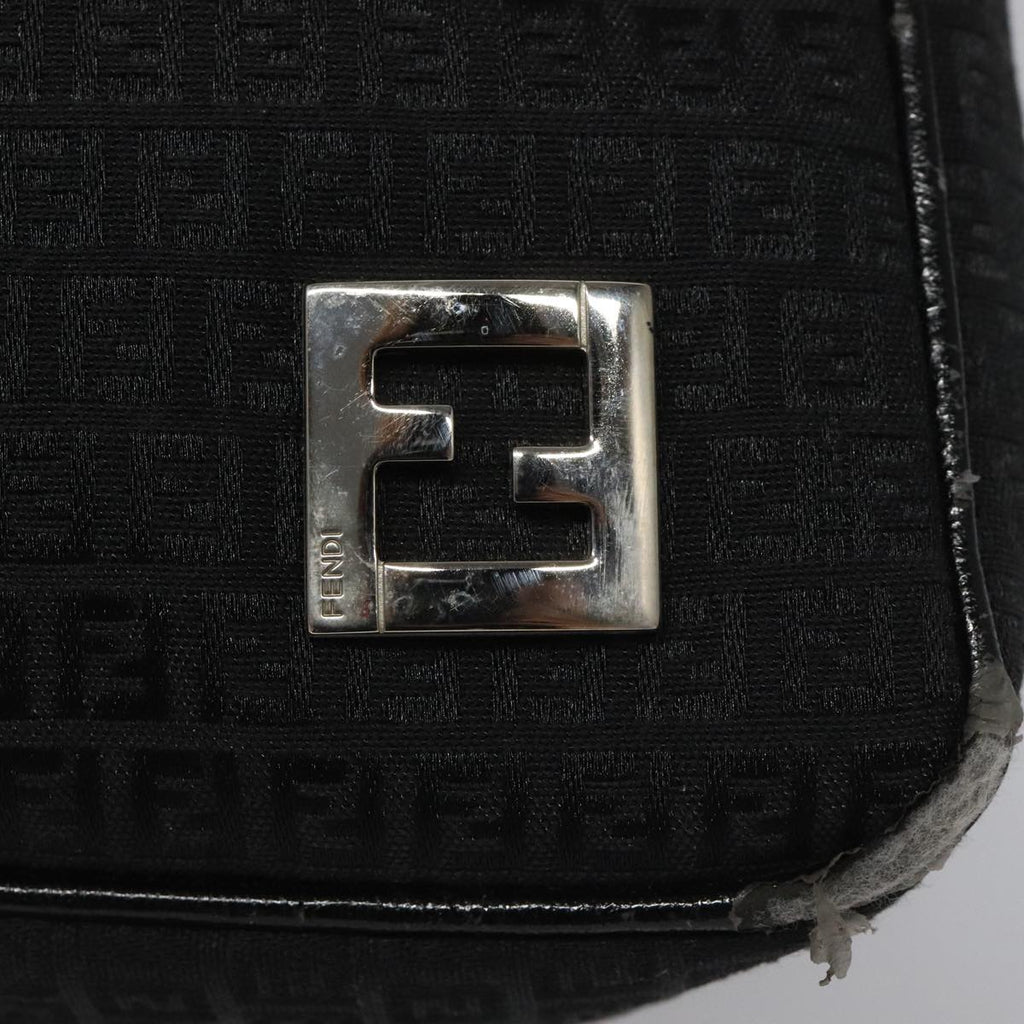 FENDI Zucchino Canvas Shoulder Bag Black 112119