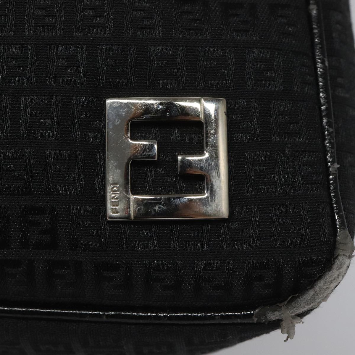 FENDI Zucchino Canvas Shoulder Bag Black 112119
