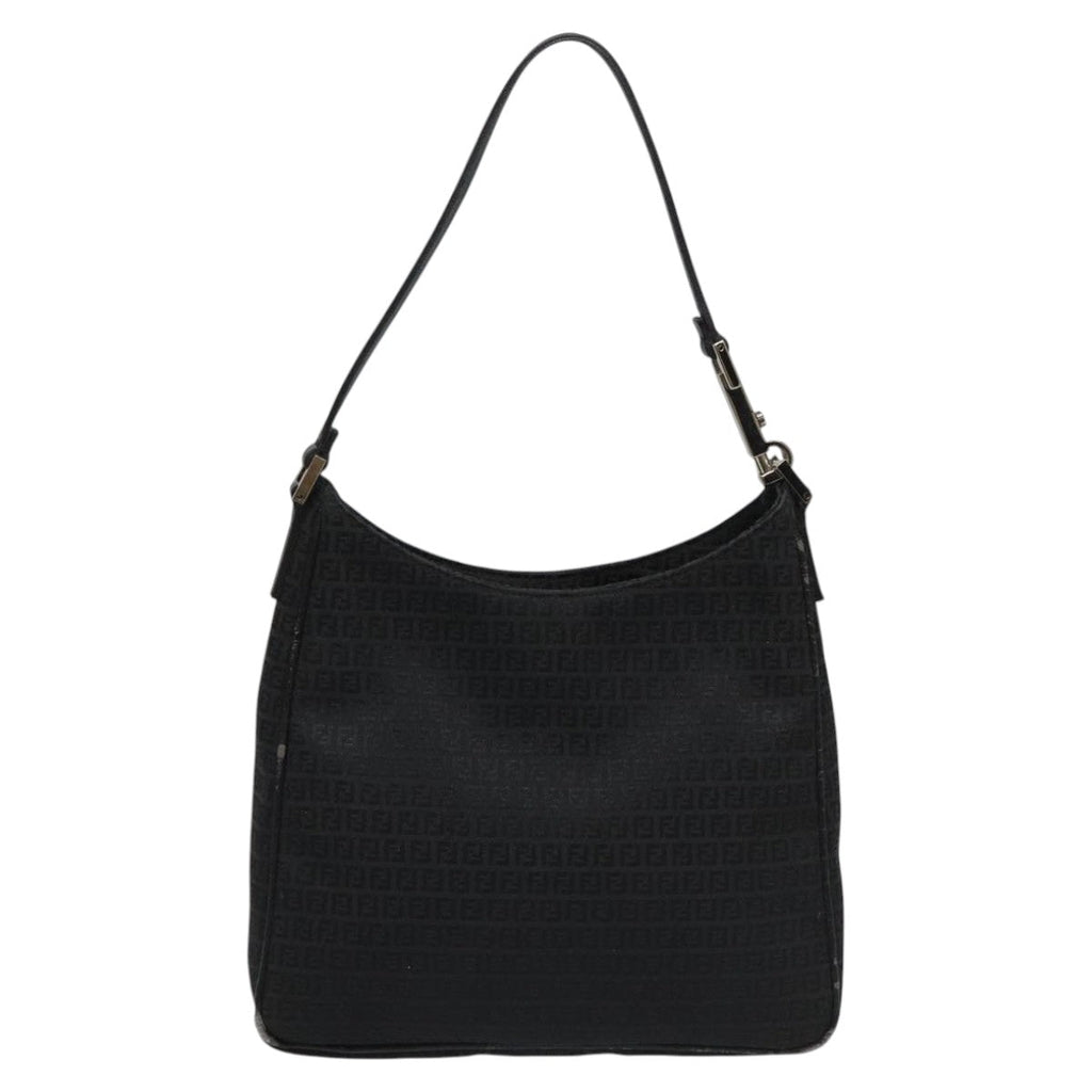 FENDI Zucchino Canvas Shoulder Bag Black 112119