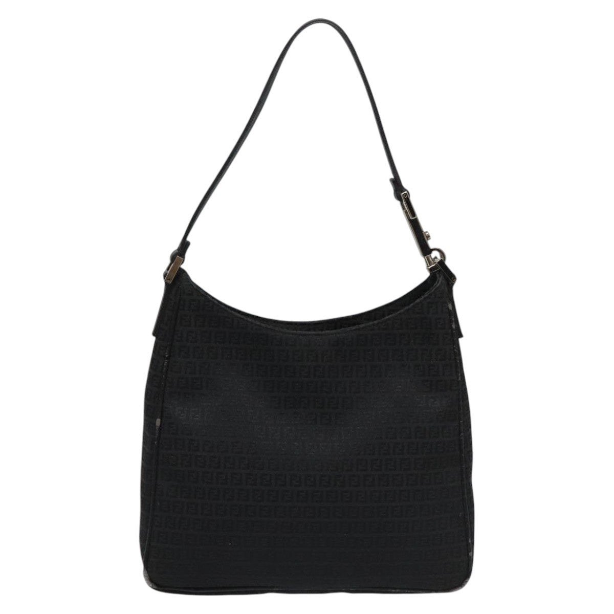 FENDI Zucchino Canvas Shoulder Bag Black 112119