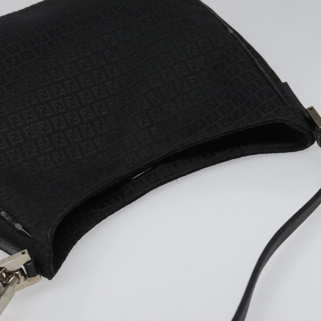 FENDI Zucchino Canvas Shoulder Bag Black 112119