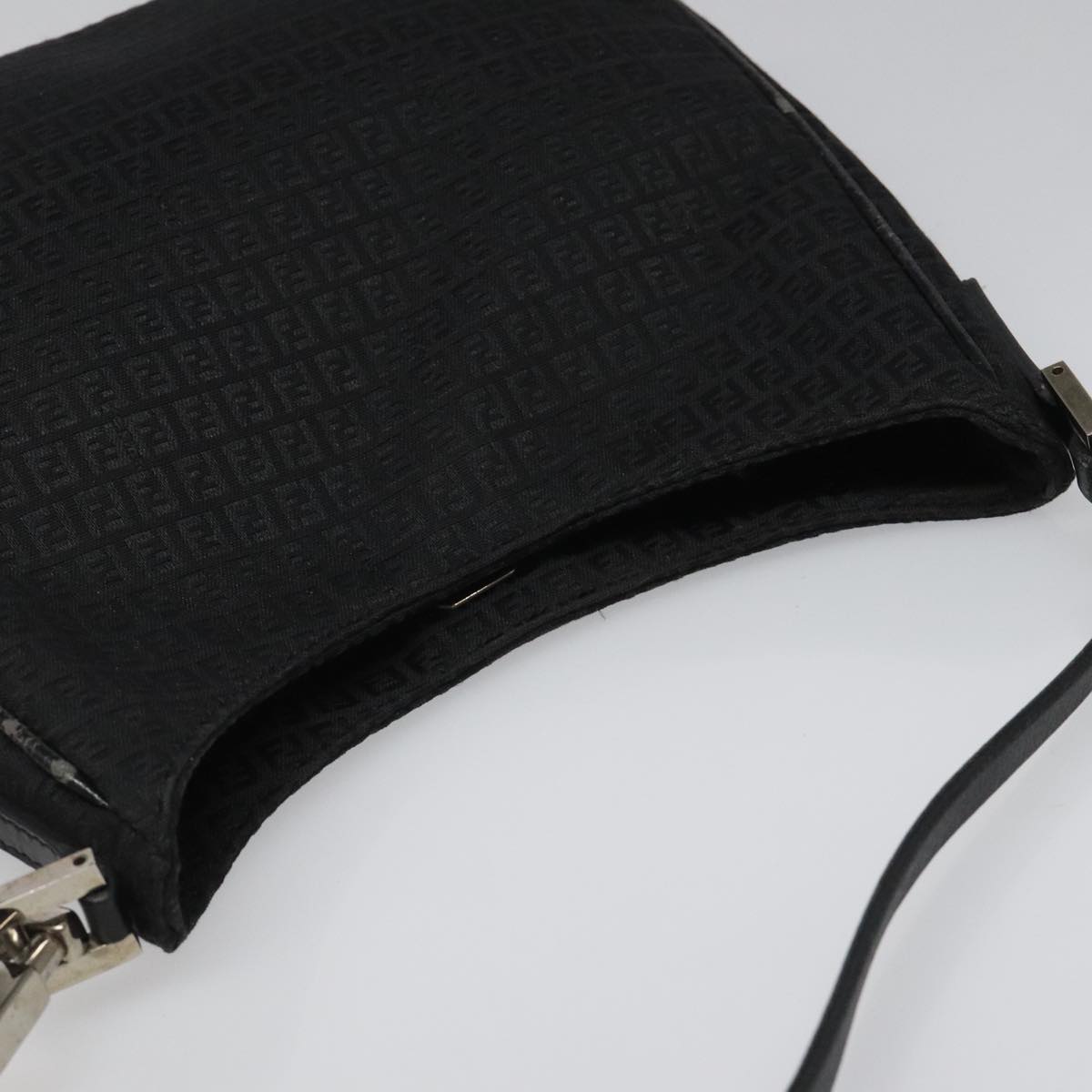 FENDI Zucchino Canvas Shoulder Bag Black 112119