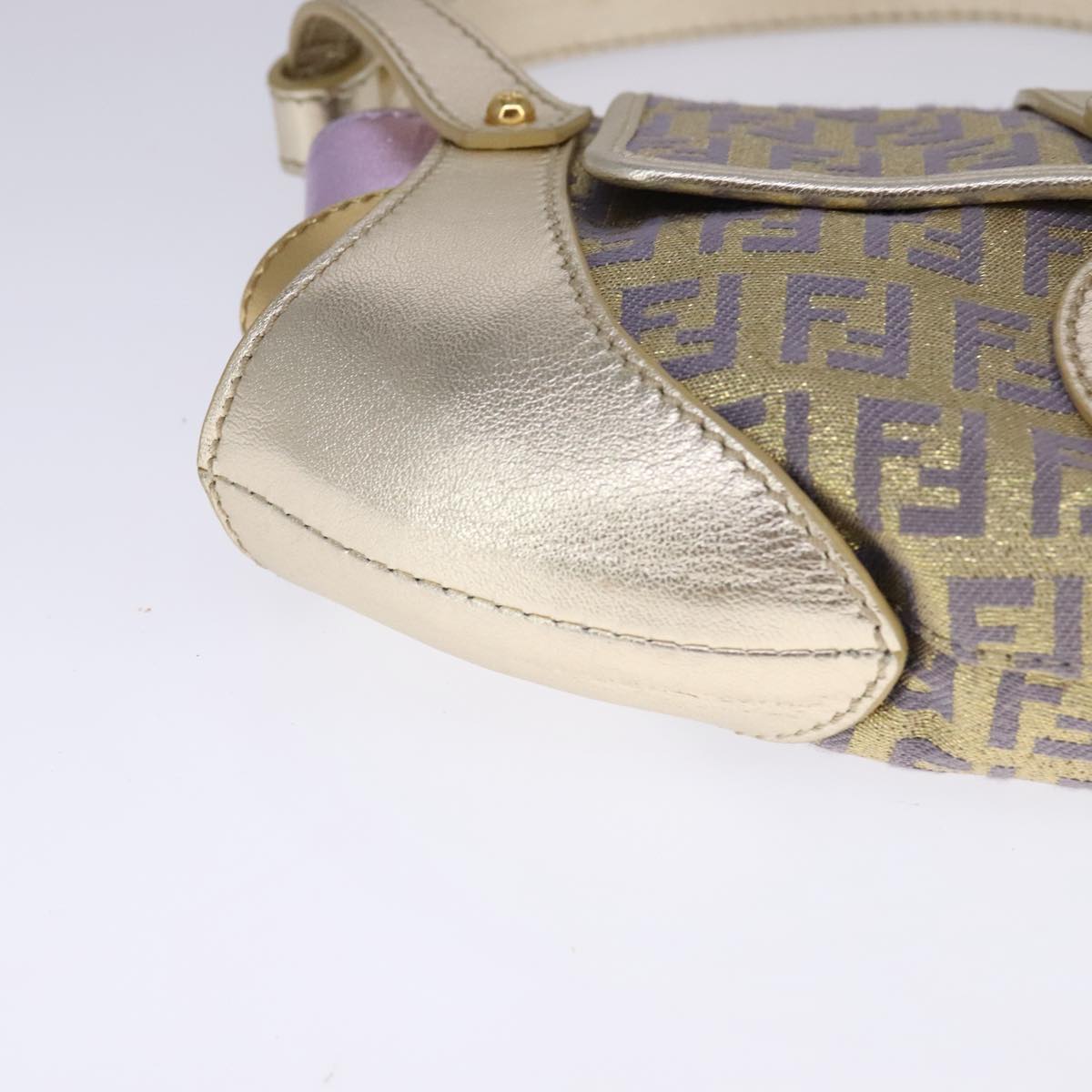 FENDI Zucchino Canvas Shoulder Bag Gold Purple 112288