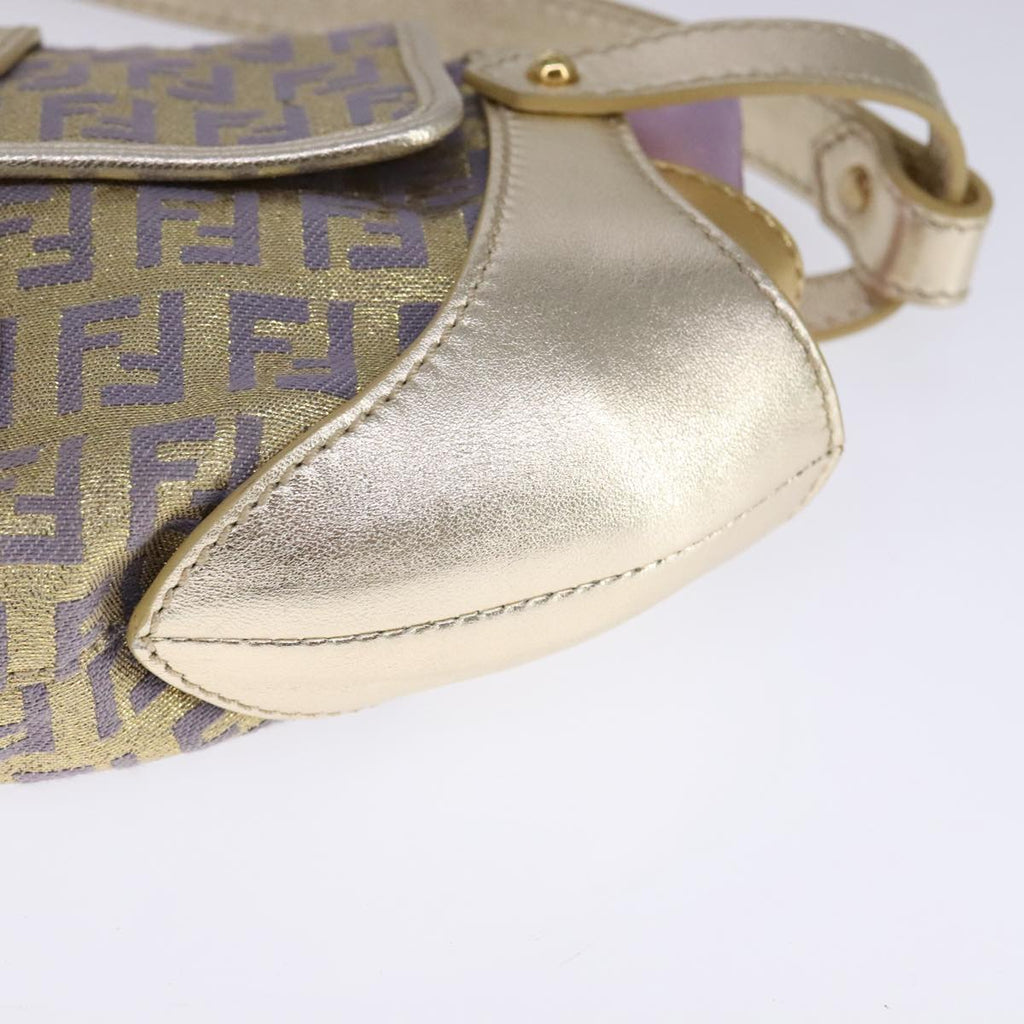 FENDI Zucchino Canvas Shoulder Bag Gold Purple 112288