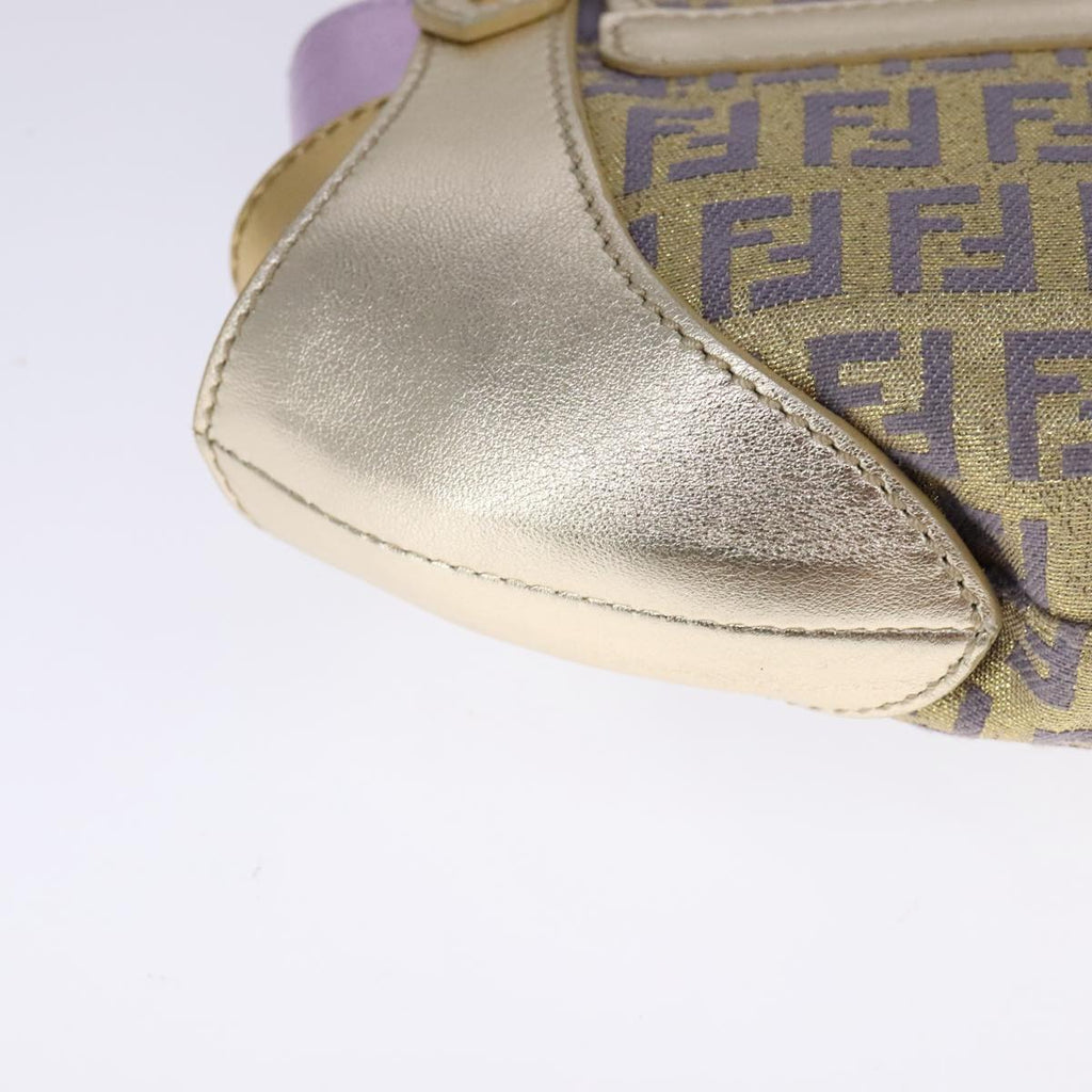 FENDI Zucchino Canvas Shoulder Bag Gold Purple 112288