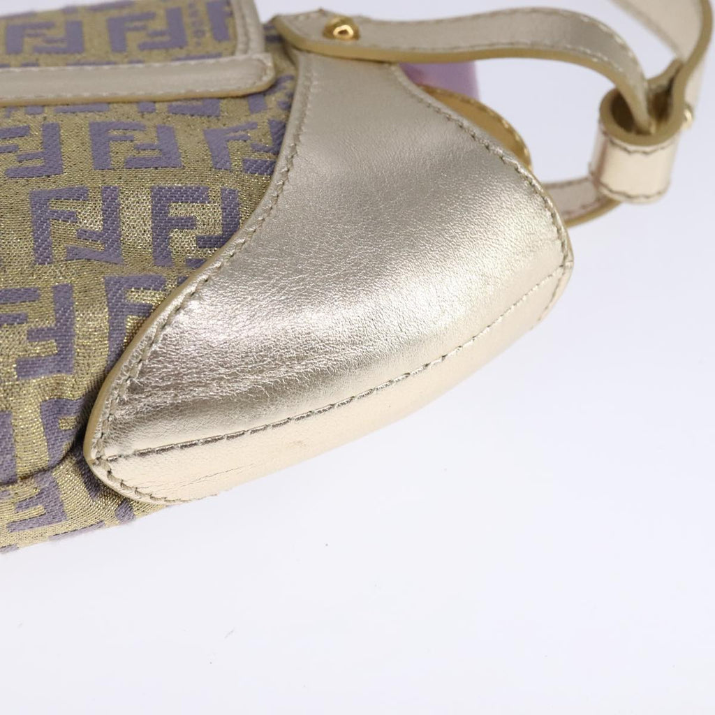 FENDI Zucchino Canvas Shoulder Bag Gold Purple 112288