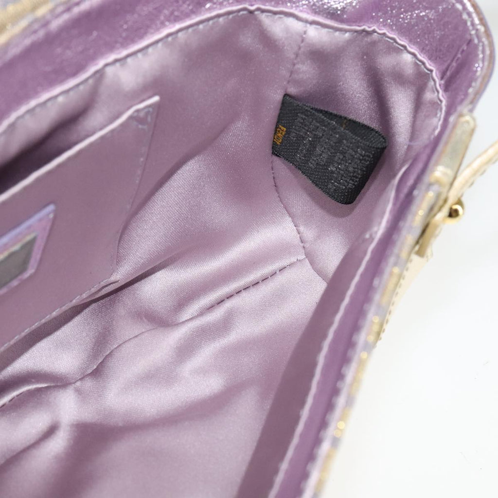 FENDI Zucchino Canvas Shoulder Bag Gold Purple 112288