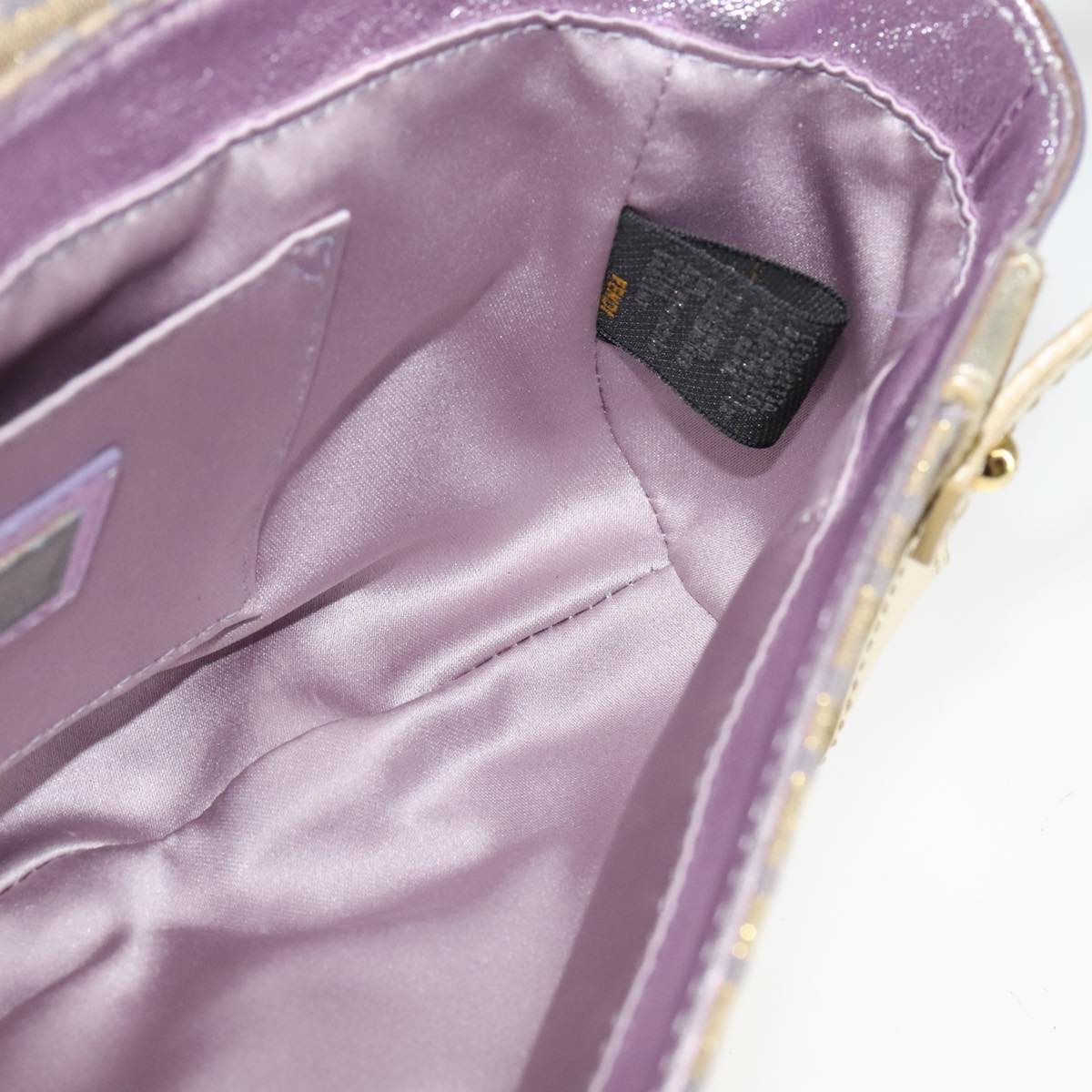 FENDI Zucchino Canvas Shoulder Bag Gold Purple 112288
