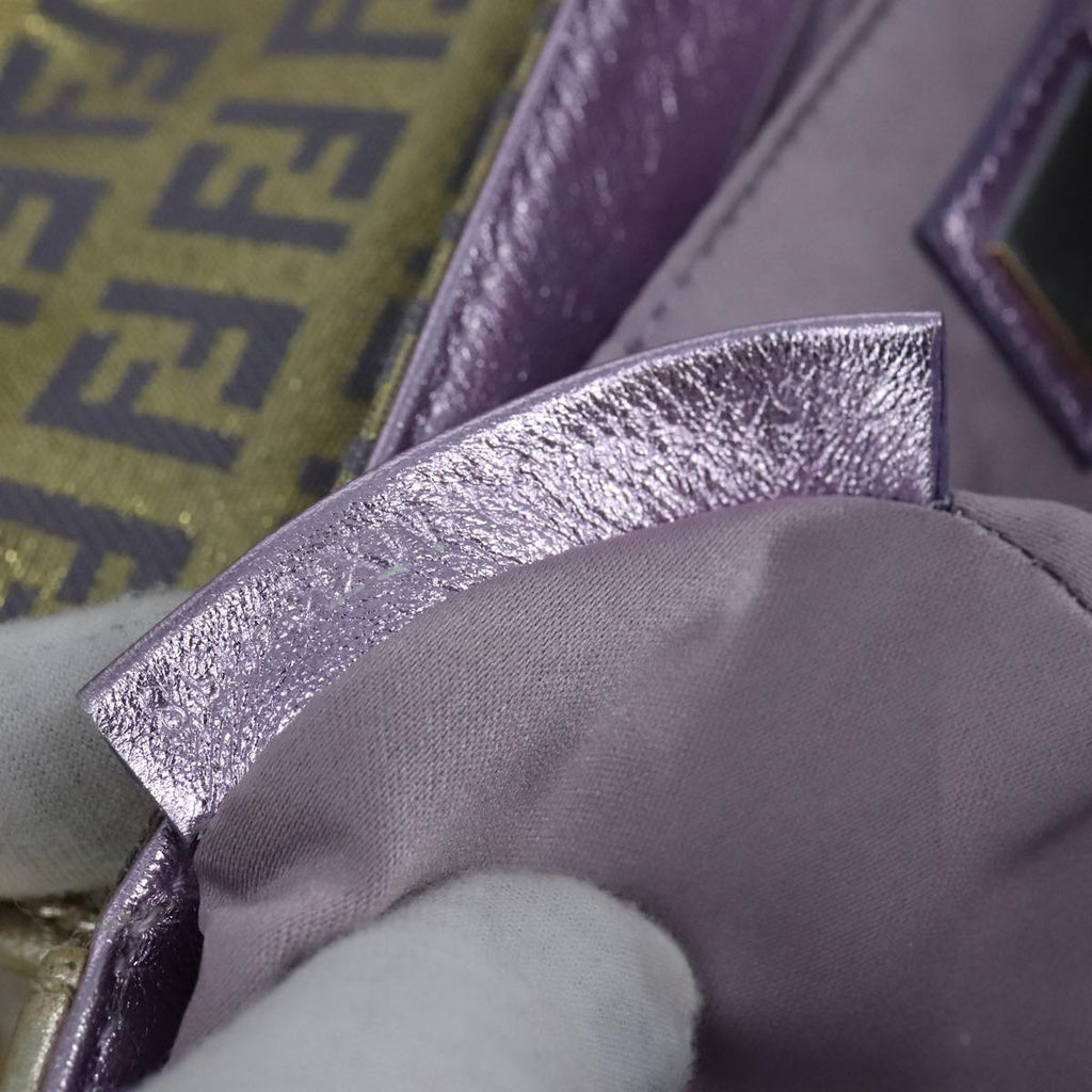 FENDI Zucchino Canvas Shoulder Bag Gold Purple 112288