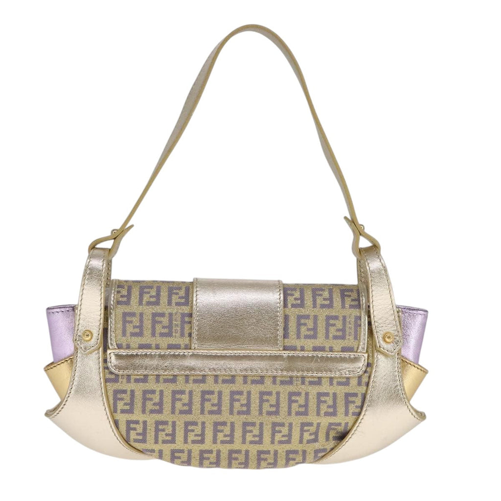 FENDI Zucchino Canvas Shoulder Bag Gold Purple 112288