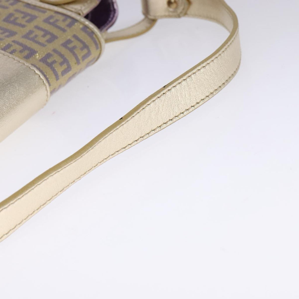 FENDI Zucchino Canvas Shoulder Bag Gold Purple 112288
