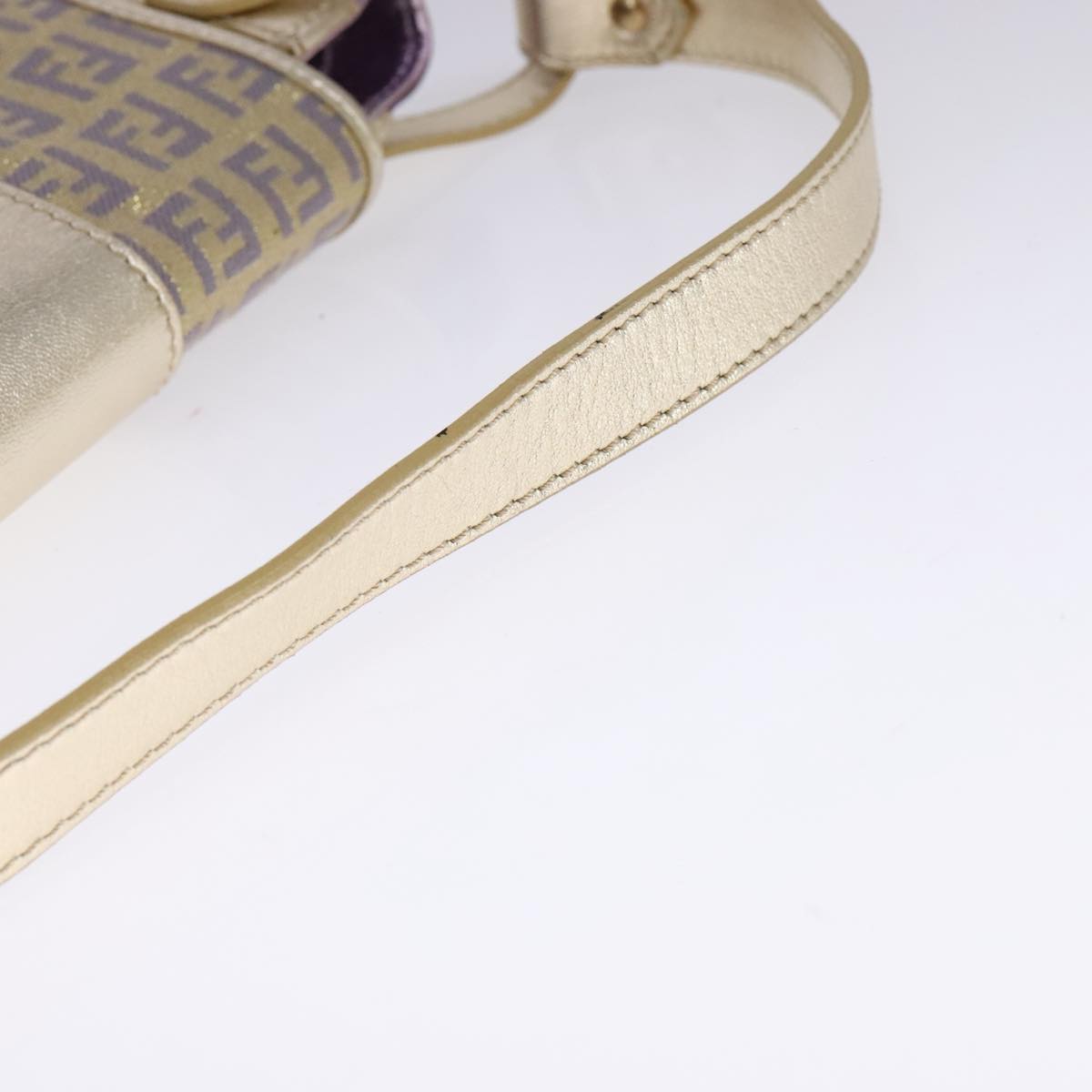 FENDI Zucchino Canvas Shoulder Bag Gold Purple 112288