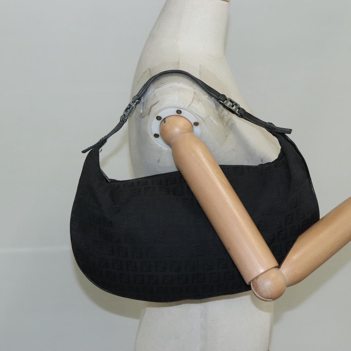 FENDI Zucchino Canvas Shoulder Bag Gold 112326