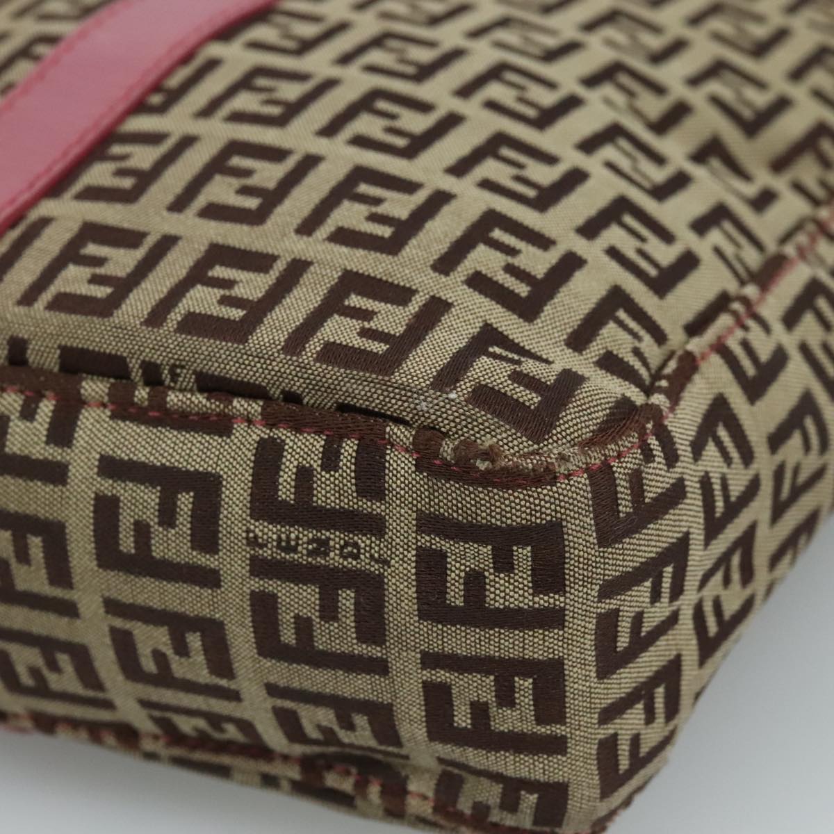 FENDI Zucchino Canvas Shoulder Bag Beige Gold 112386
