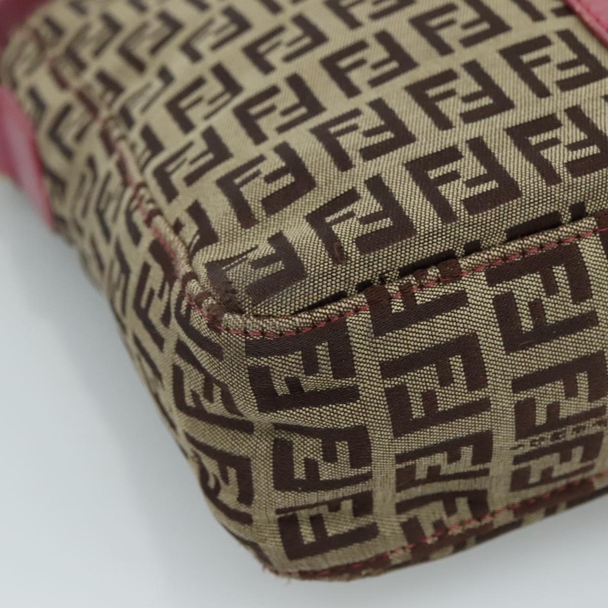 FENDI Zucchino Canvas Shoulder Bag Beige Gold 112386