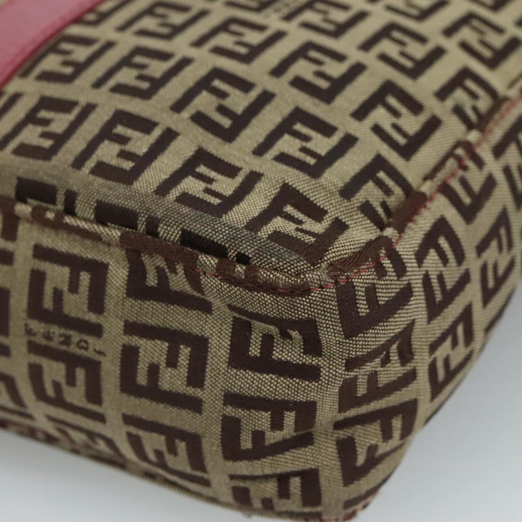 FENDI Zucchino Canvas Shoulder Bag Beige Gold 112386