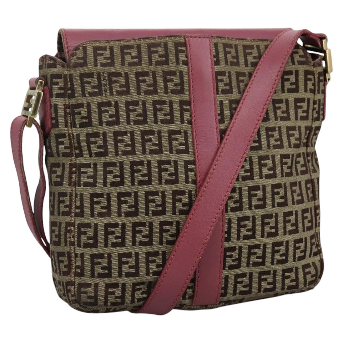 FENDI Zucchino Canvas Shoulder Bag Beige Gold 112386
