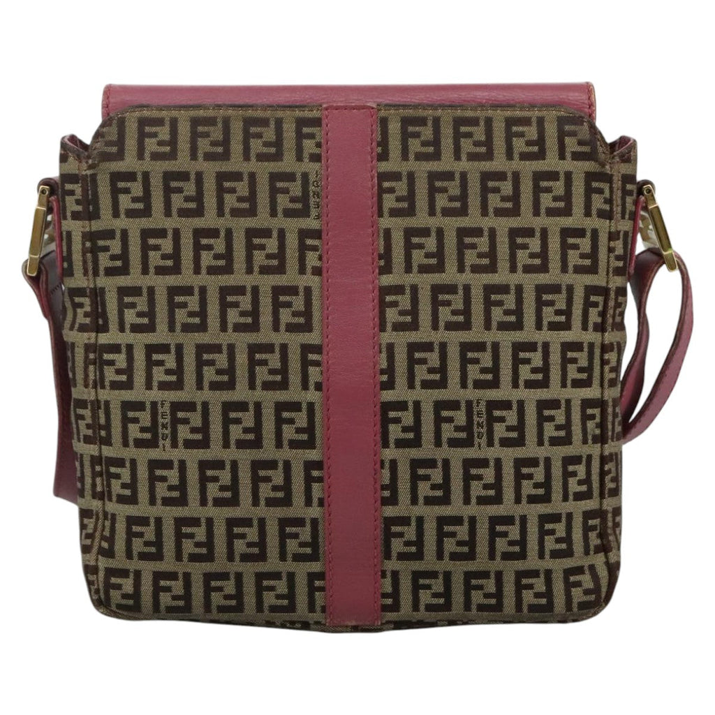 FENDI Zucchino Canvas Shoulder Bag Beige Gold 112386