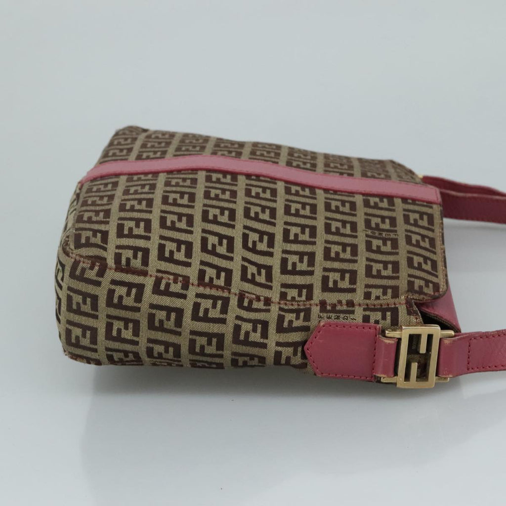 FENDI Zucchino Canvas Shoulder Bag Beige Gold 112386