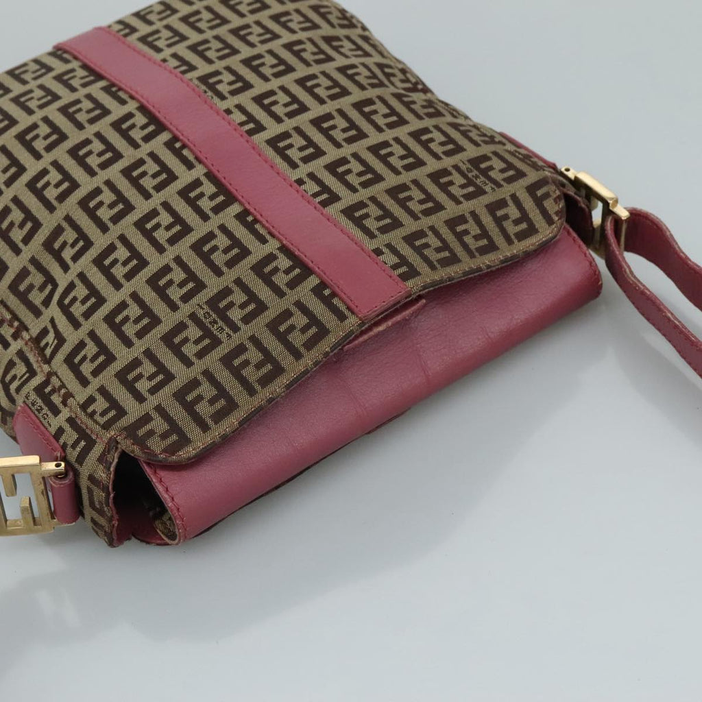 FENDI Zucchino Canvas Shoulder Bag Beige Gold 112386