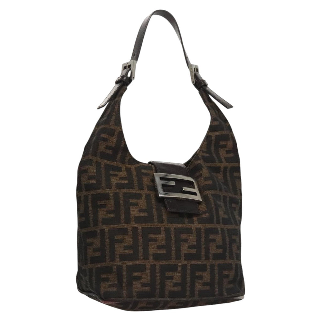 FENDI Zucca Canvas Mamma Baguette Shoulder Bag Brown Black Silver 112458