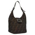 FENDI Zucca Canvas Mamma Baguette Shoulder Bag Brown Black Silver 112458