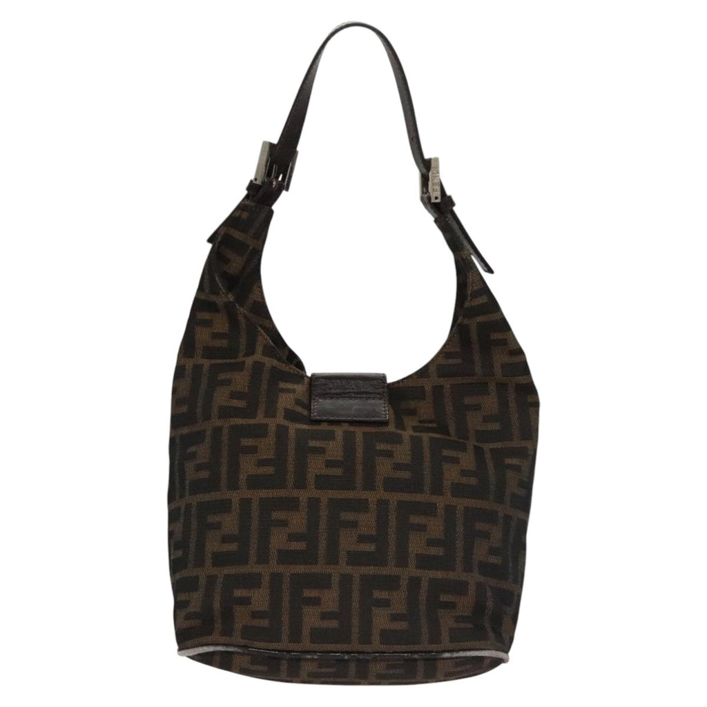FENDI Zucca Canvas Mamma Baguette Shoulder Bag Brown Black Silver 112458