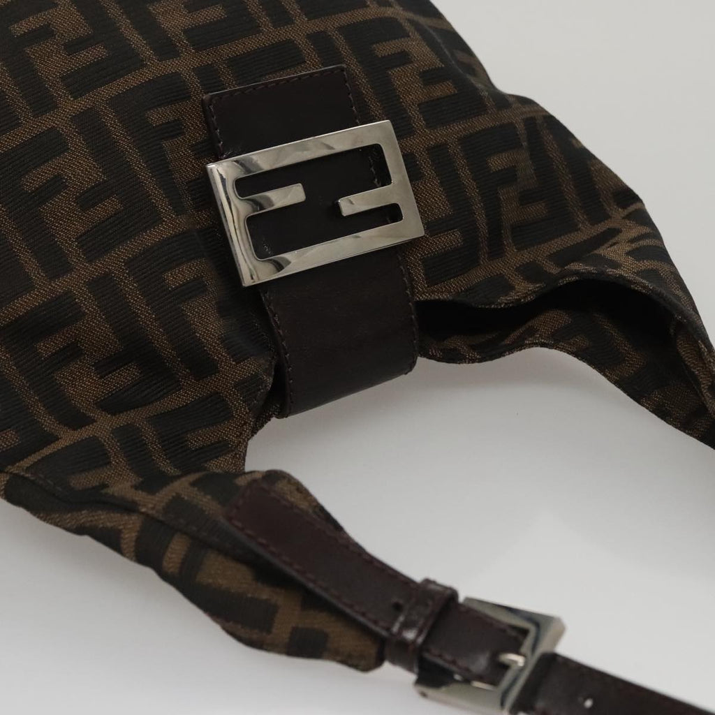 FENDI Zucca Canvas Mamma Baguette Shoulder Bag Brown Black Silver 112458