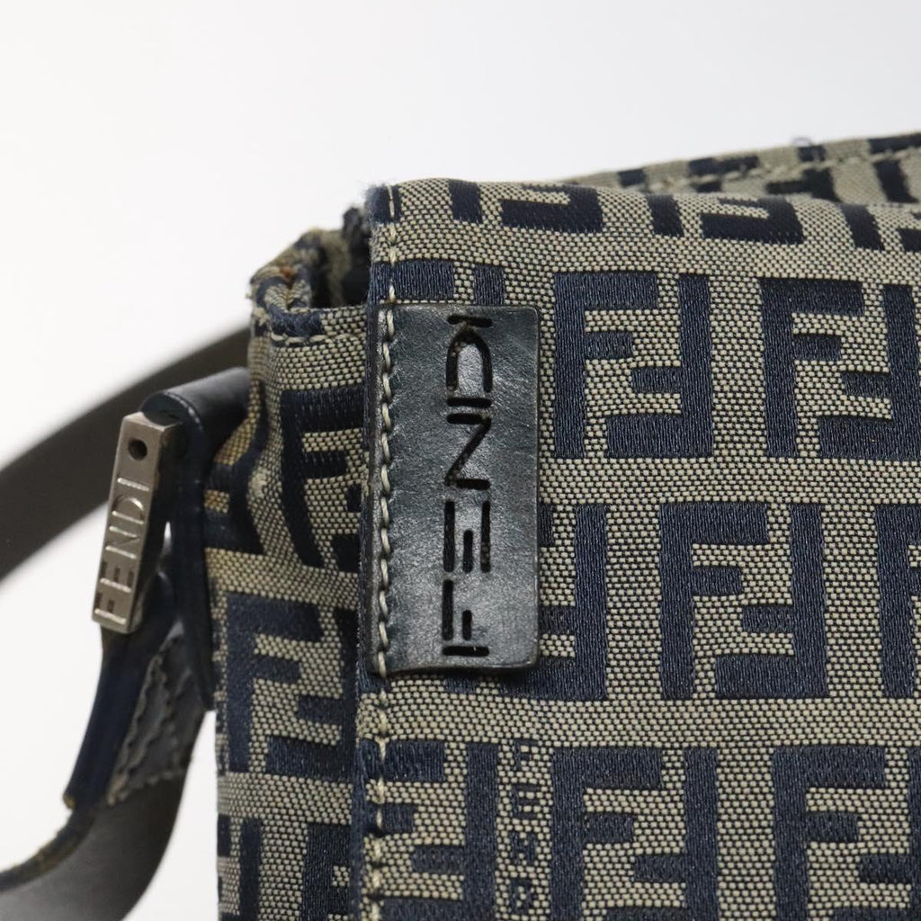 FENDI Zucchino Canvas Shoulder Bag Navy 112538