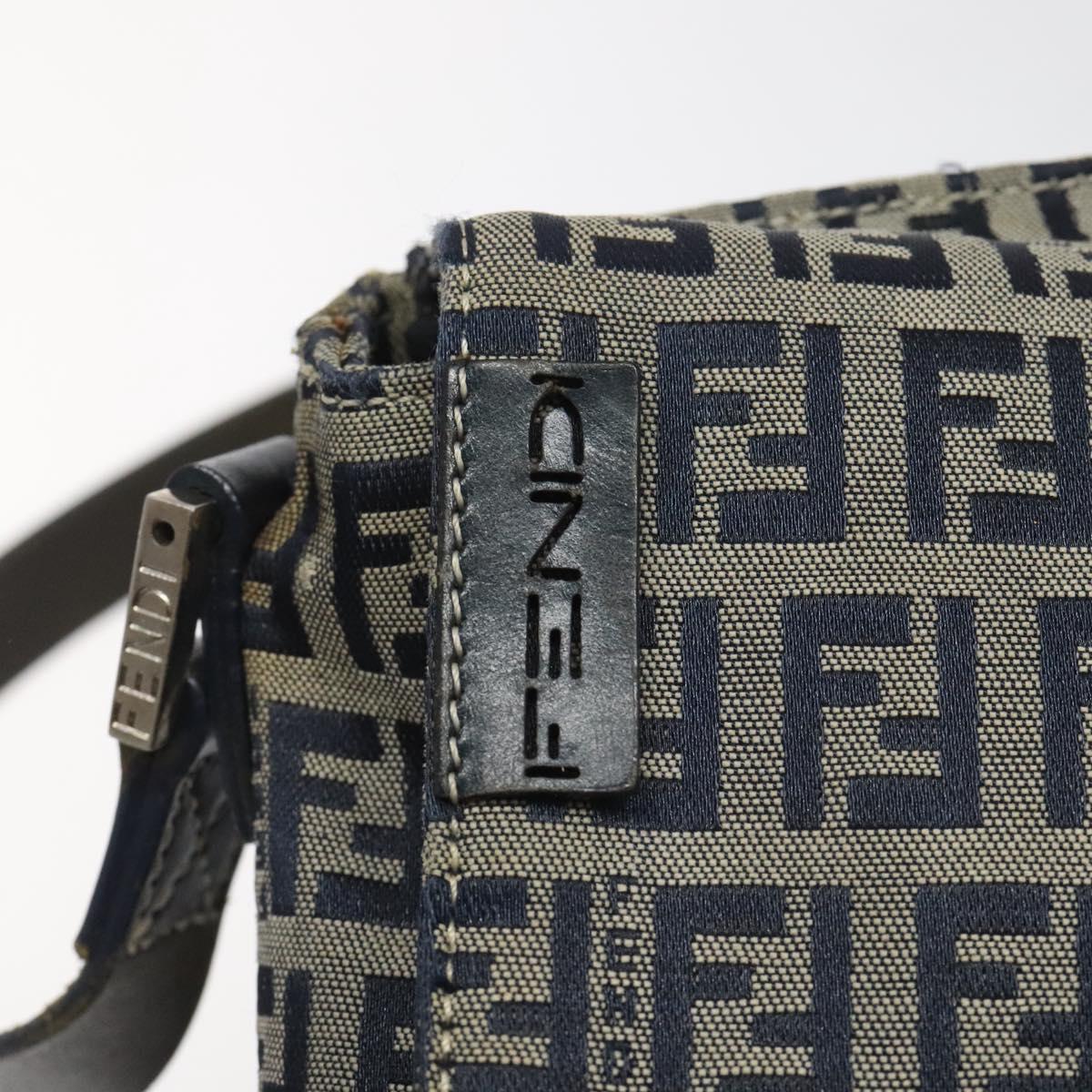 FENDI Zucchino Canvas Shoulder Bag Navy 112538