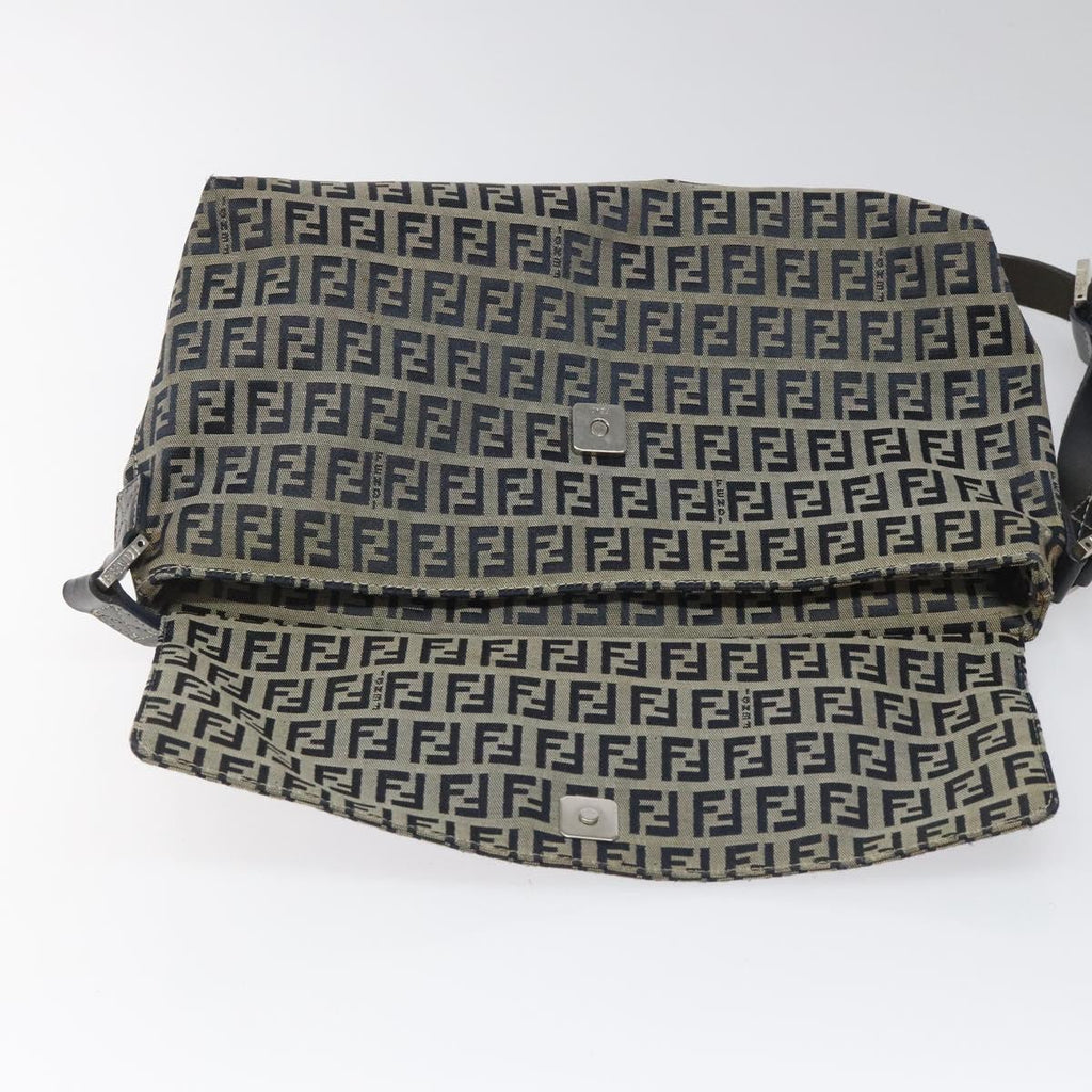 FENDI Zucchino Canvas Shoulder Bag Navy 112538