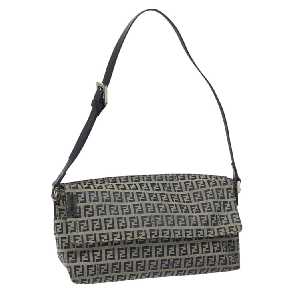 FENDI Zucchino Canvas Shoulder Bag Navy 112538