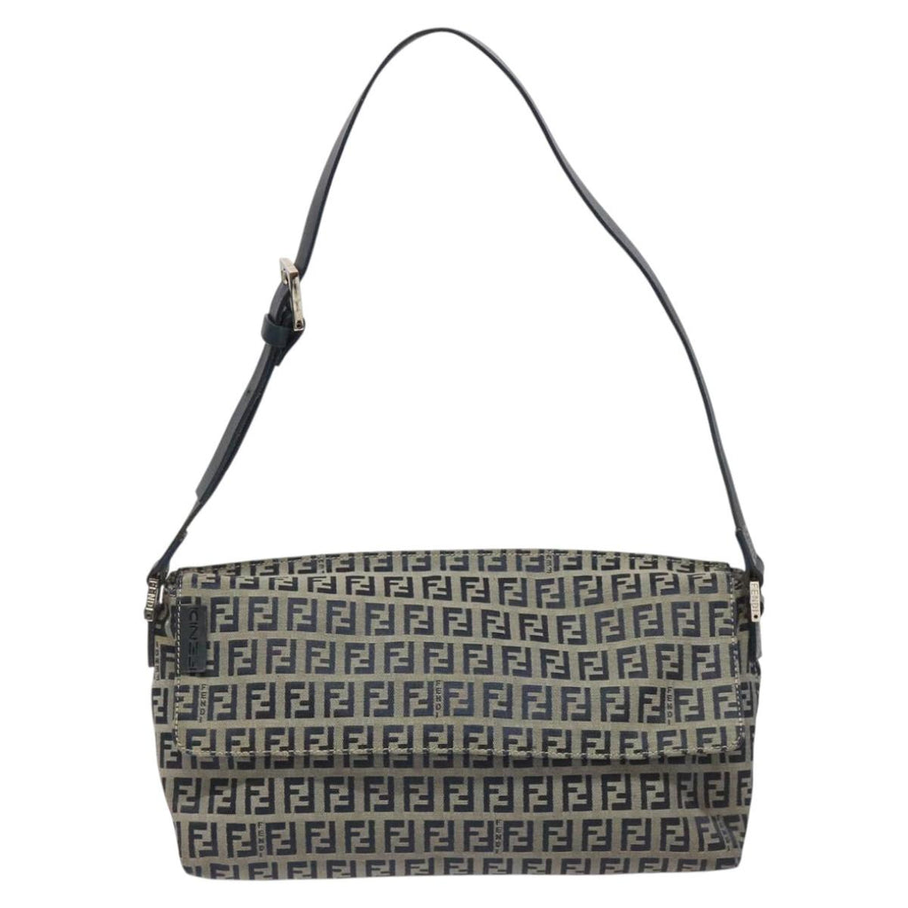 FENDI Zucchino Canvas Shoulder Bag Navy 112538