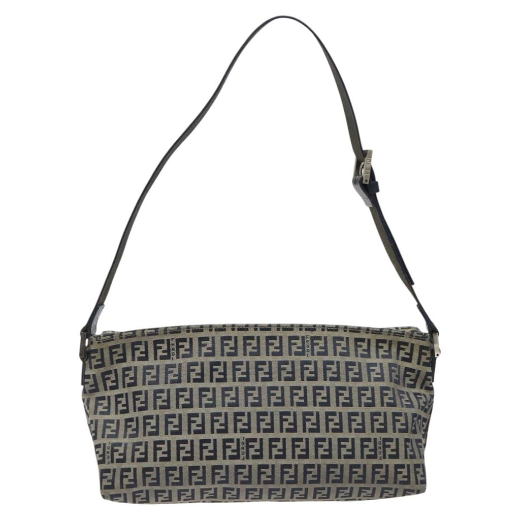 FENDI Zucchino Canvas Shoulder Bag Navy 112538