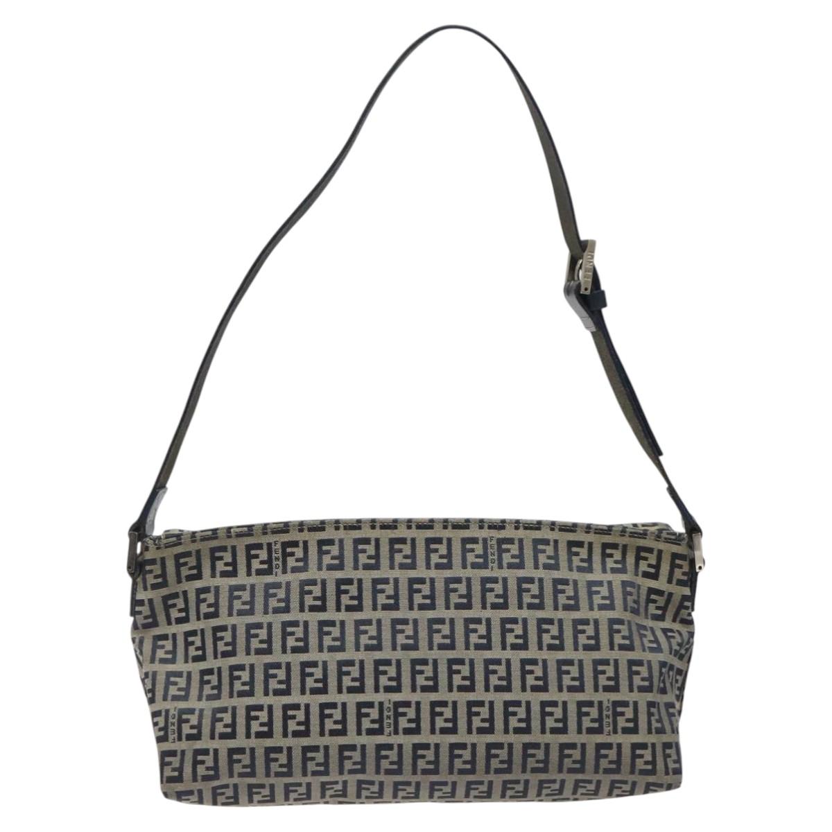 FENDI Zucchino Canvas Shoulder Bag Navy 112538